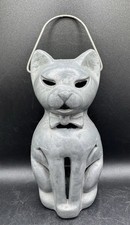 Vtg 1940s Mid Century Cast Metal Halloween Cat Hanging Candle Holder Lantern HTF picture