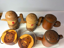 Vintage wood, SNP shakers buckets coffee pot rustic bark 3 sets, 6 pcs 1.5-2.7” picture