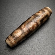 Tibetan Old Dzi Bead High-Oil Patina Lotus Motif Repatriated A224 picture