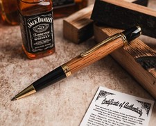 Genuine Jack Daniels White Oak Barrel Hand Turned Ballpoint Twist Pen, Gold picture