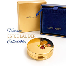 Estee Lauder Golden Jewel Lucidity Powder Compact Tiger Eye Stone Lid NIB Mint picture