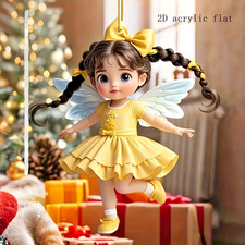 2D Acrylic Angel Girl in Yellow Dress Hanging Pendant for Car, Purse, Backpack picture