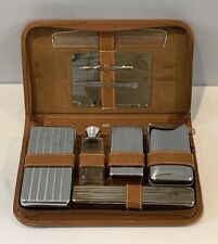 Vintage 10 Piece Leather Travel Grooming Bath Set In Zip Up Case Complete Rare picture