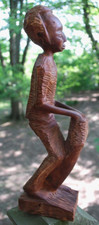 Vtg African DRUMMER Wood Figure Statue MAN MUSICIAN Hand Carved 14