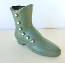 Vintage Cast Metal Green Victorian Button Up Boot Shoe Vase Door stop picture