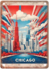 Vintage Chicago United States Retro Look Travel Poster Metal Sign T3631 picture