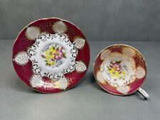 Paragon Fine Bone China Cup & Saucer England Burgundy Gold Flowers picture