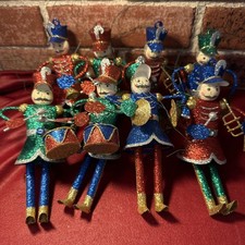 Vintage Pier 1 Imports Glitter Tin Soldier Marching Band 1990 Ornaments Set Of 8 picture
