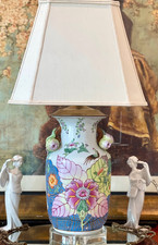 Vintage Chinese Tobacco Leaf Porcelain Vase Custom Table Lamp Acrylic Base picture