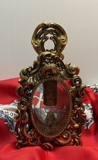 Vintage Ormolu Ornate Scroll Gold Filigree Glass Perfume bottle w/ Applicator picture