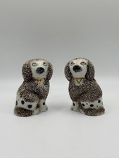 2 Antique Chelsea Porcelain Confetti Poodle Spaniel Dog Figurines Gold Anchor picture