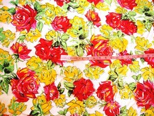 Vintage 1940's 50's Cold Rayon Floral Print Fabric/5 Yds + 8