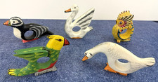 Set Of 5 ~ Vintage Handpainted & Carved Wooden Bird Design Napkin Rings picture