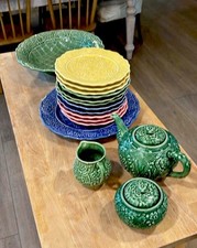 16 Pc Set TIFFANY & CO. PORTUGAL MAJOLICA Plates Teapot Sugar Creamer Bowl picture