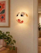 Vintage 1970s Painted Glass Clown Face Lamp Shade Globe Replacement Circus MCM picture