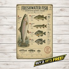 Freshwater Fish Identification Scientific Chart Metal Tin Sign 8x12 picture