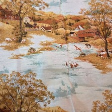 Vintage Countryside Fabric 2 Yds X 43 Cow Horses Barns 1960s Country Home  picture
