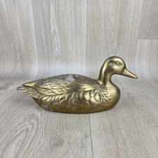 Vintage Brass Duck Figurine Patina MCM Mallard Cabin Lake House Cottage Decor picture