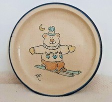 HAND TURNED MAGICAL SKI BEAR BEIGE/BLUE STONEWEAR 6.5 DIA. picture