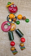 Vtg Jan Carlin Bakelite Crib Toy Brooch Figural Clown Large 7