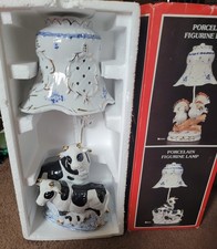 Vintage Porcelain Black & White Cow Motif Figurine Table Lamp...Very Rare...new picture