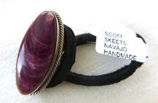Navajo Scott Skeets Purple Spiny Oyster Hair Tie Ponytail Wrap Sterling Silver picture