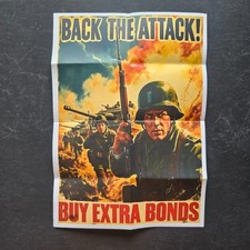 1941 WW2 USA BACK THE ATTACK BUY EXTRA BONDS ARMY TANK WAR PROPAGANDA POSTER K86 picture