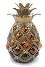 Vintage Hollywood Regency Metal and Amber Glass Pineapple Tiki Decor picture
