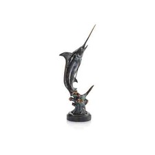 Hunting Marlin Brass Marble Hand Painted Figurine Home Decorative Collectible picture