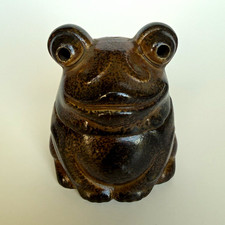 Vintage MCM Brown Speckled Stoneware Frog Incense Burner Holder picture