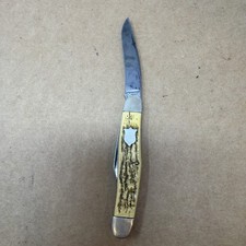 Vintage Camillus Sword Brand USA 2 Blade Pocket Knife Faux Stag Handle picture