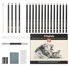 24-Piece Drawing Pencil Set - 14 Graphite Sketch Pencils (14B-4H), 4 Black picture