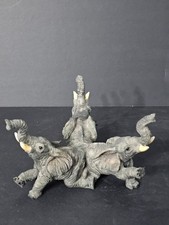 Vintage Resin  Triple Elephants in Circle Figurine picture