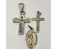 Vintage Silver 925 Religious Pendant Lot 3pc Cross Crucifix Miraculous Meda picture