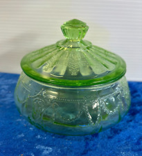 Green Uranium Depressin Glass Cameo Covered Dish 4.5 x 6