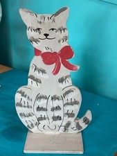 VTG HAND-CRAFTED-PAINTED SHEET METAL FOLK ART CAT SILHOUETTE BOOKEND/DOORSTOP picture