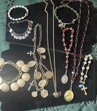 Vtg religious jewelry lot Necklaces Bracelets Metal Ten Commandments Pendants picture