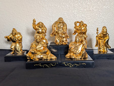 24k Gold Plated Japanese Buddhist Statues Set 7 Lucky Gods Shichifukujin picture