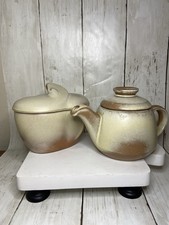 Vintage Frankoma Pottery Set Sugar Bowl 4B & Small Tea Pot 6J Lids Oklahoma USA picture