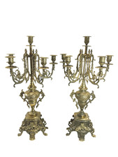 Pair Italian Brevettato Brass Candelabras Candle Holders Louis XIV Style 24