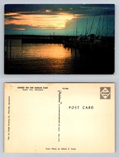 Ocean City, MD-Maryland, Marlin Fleet Sunset Harbor Vintage Postcard picture