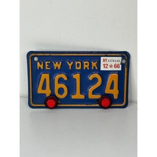 Vintage 1966 New York Motorcycle License Plate Blue Orange with Reflectors picture