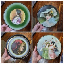 Lot of 4 Antique Victorian Flue Cover Young Beautiful Girl Lithographed Print picture
