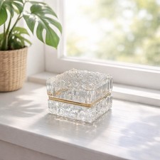 Vtg French Baccarat Style Jewelry Casket Box Heavy Crystal Glass with Hinged Lid picture