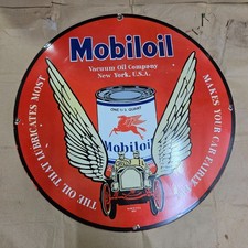 MOBILOIL WINGS PORCELAIN ENAMEL SIGN 29 X 29 INCHES picture