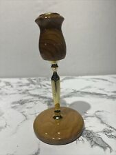 Vintage Myrtlewood Candlestick Mid Century Brass Accent 7.5” Tapered picture