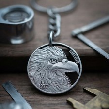 1937 Hobo Nickel Cut Coin Keychain American Eagle National Bird Buffalo Custom picture