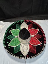 Authentic Salazar Yepez Sombrero Mariachi Hat Black Velvet Mexico Red Green  picture