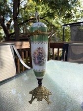 Vintage Sevres Style French Porcelain Lidded Urn Gilt Ormolu Bronze Green picture
