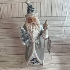 Santa Figurine Silver And Blue Robe Holding Tree & Scepter NEW picture